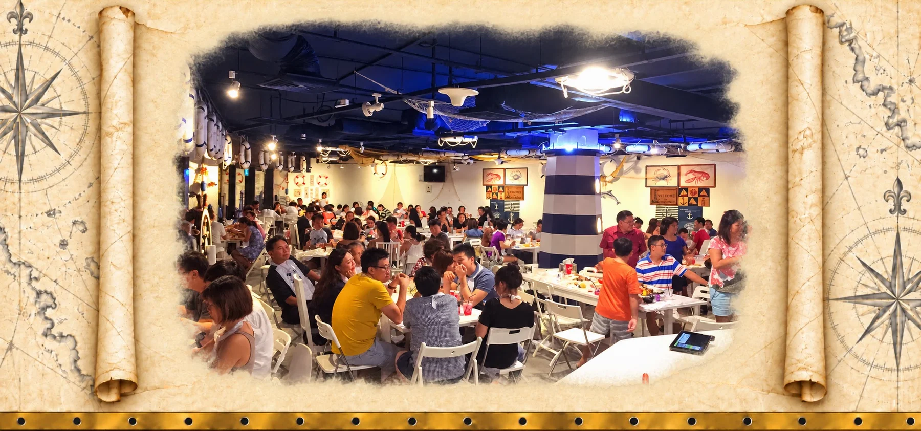 06 AHOY CIDB - Bustling restaurant crowd with lighthouse column