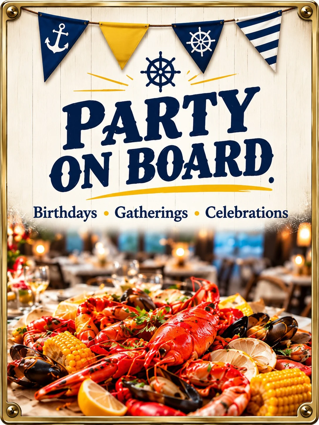 Party on board. Birthdays, gatherings, celebrations.