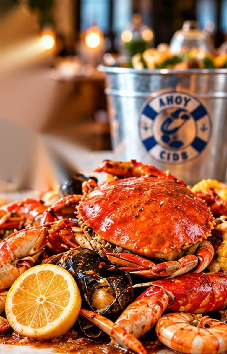 Seafood boil with crab, mussels, corn and lemon